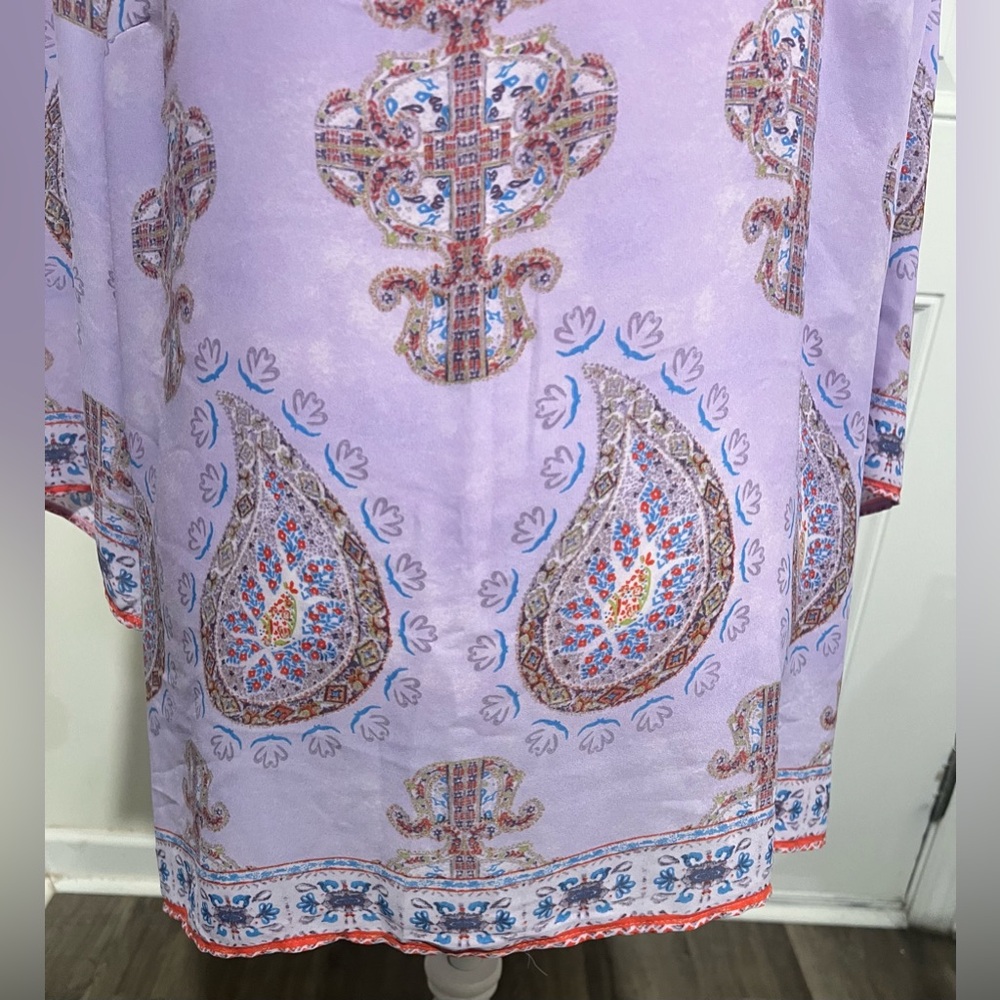 Violet & Claire 2X Top Tunic Purple Paisley Split Round Neck 3/4 Sleeve Bohemian - Picture 9 of 14